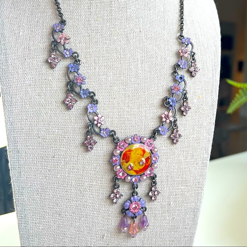 Floral purple , pink stones necklace